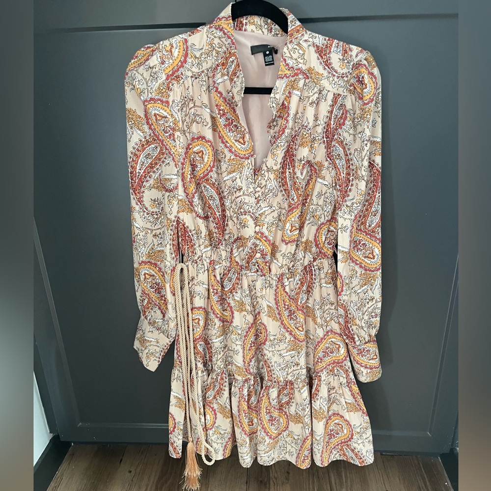 Aqua Paisley Print Long Sleeve Dress